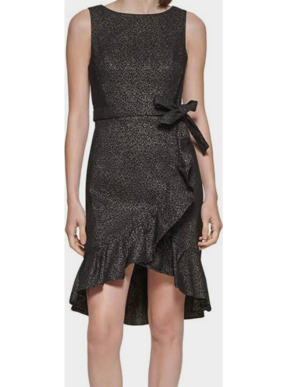Calvin Klein Black Metallic Ruffle High-Low Cocktail Dress NWT | Size 2